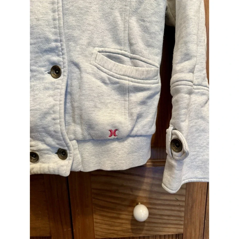 Hurley Girls XL Hoodie Jacket Fleece Lined‎ Gray Pink Removable Hood Comfy Warm